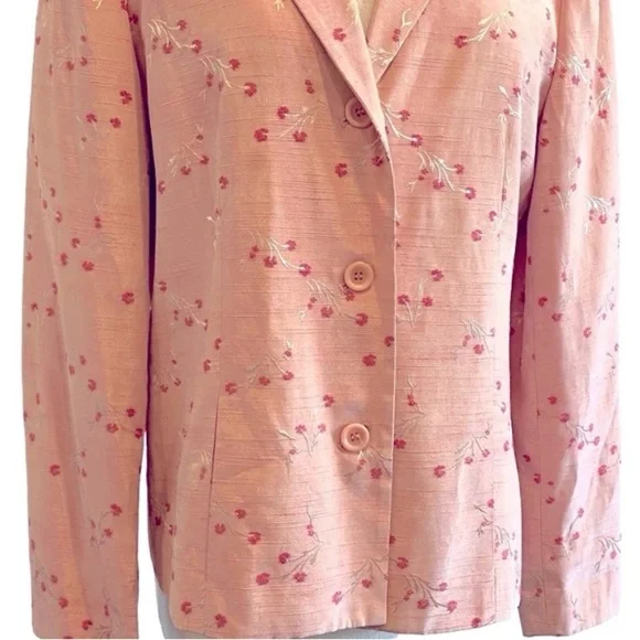 Pink Floral Lightweight Summer/Spring Blazer Jacket Boho Cottagecore Style - Picture 9 of 12